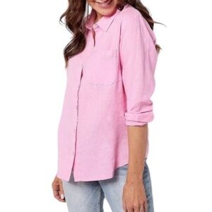 Candace Cameron Bure Petite Large Linen Blend Button-Front Shirt NWT
